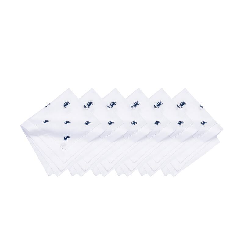 20" x 20" Navy Crab Embroidered Machine Washable Hemstitch Napkins Set of 6