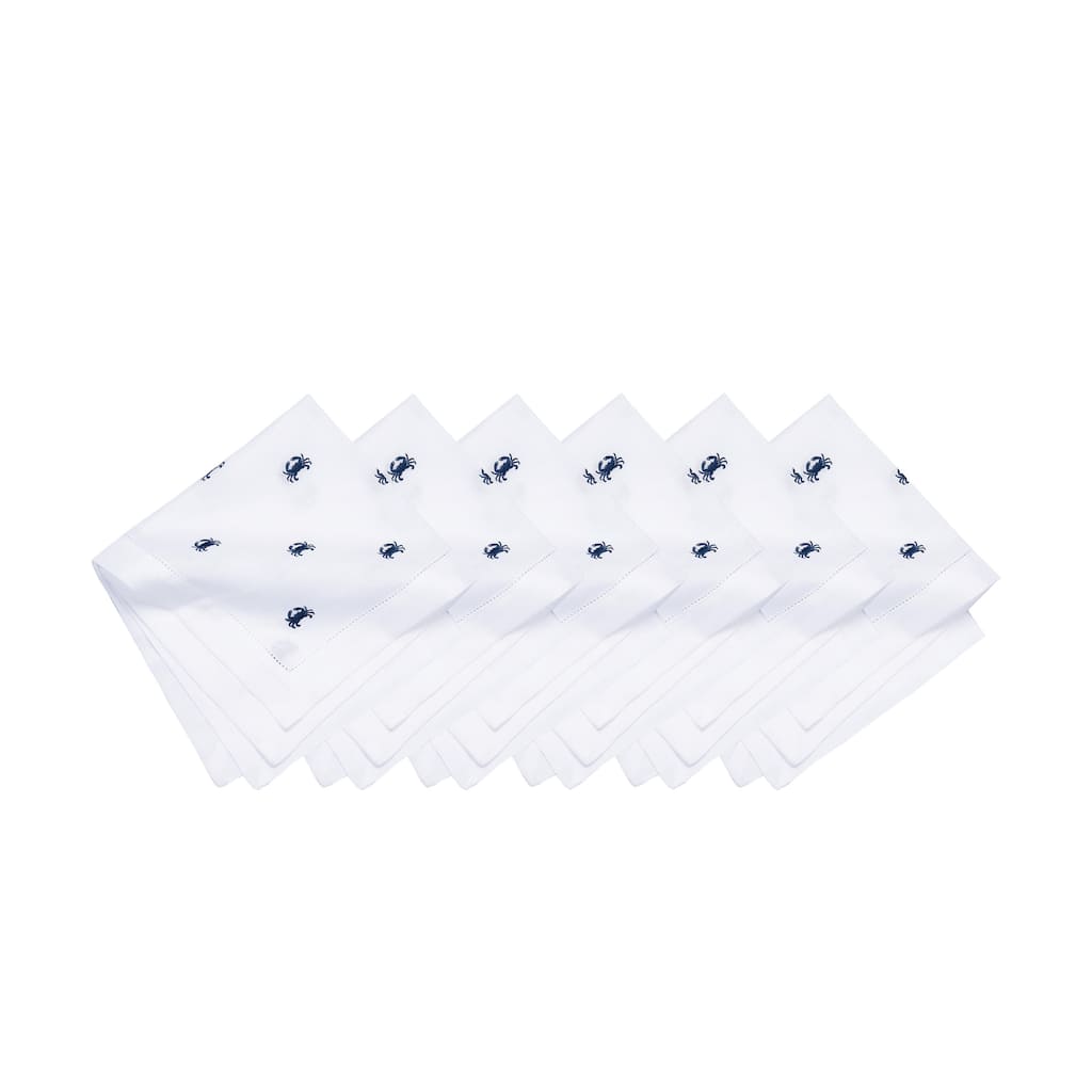 20" x 20" Navy Crab Embroidered Machine Washable Hemstitch Napkins Set of 6