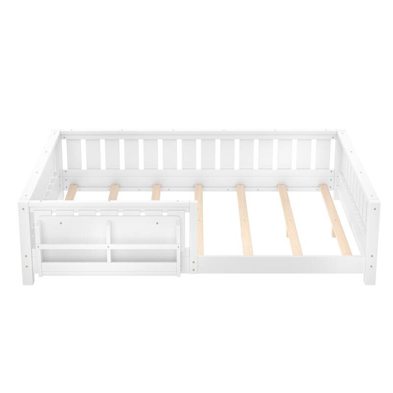 Montessori Floor Bed Low Profile Kids Bed with Rails & Bookshelf