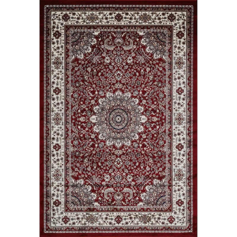 Master Collection Floral Transitional Area Rug - Red/White - 8' x 11'