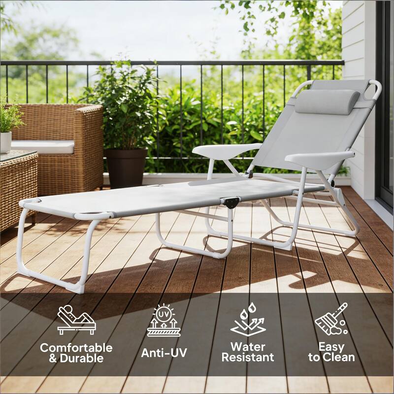 GDFStudio - Andersen Adjustable Folding Outdoor Tanning Lounger with Breathable Comfort Design - Chaise Lounge