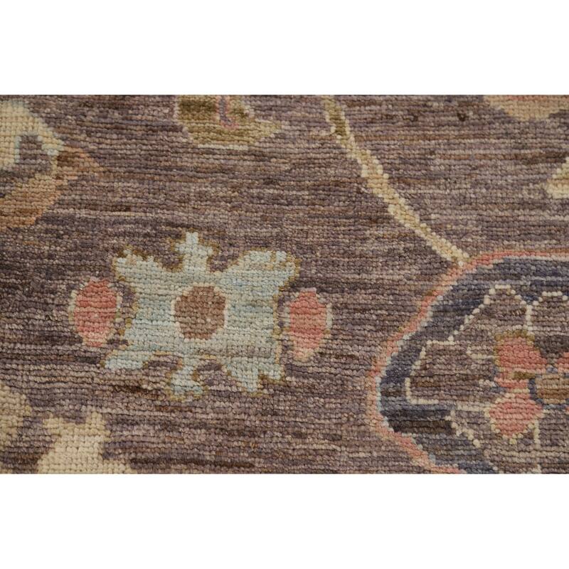 Hand Knotted Oriental 100% Wool Carpet Transitional All-Over Brown Oushak Area Rug - 9' 10'' X 8' 1''