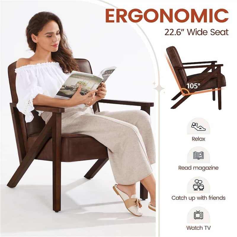 Yaheetech Faux Leather Accent Chair with Wood Legs for Living Room