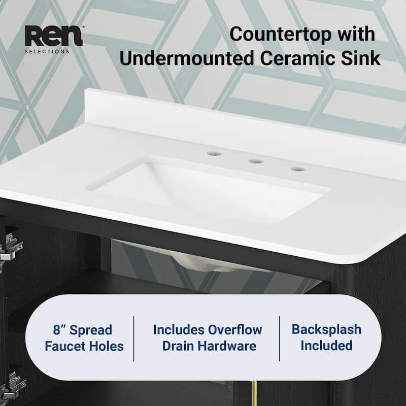 REN Selections Dario Freestanding Bathroom Vanity with Single Sink, Engineered Marble Countertop with Backsplash Included