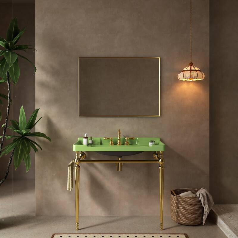 Wall-Mounted Bathroom Vanity with Ceramic Basin and Metal Legs
