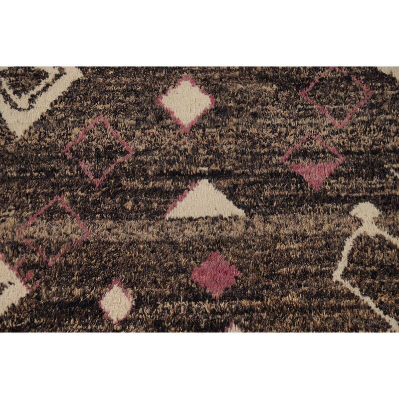 Brown Plush Moroccan Area Rug Hand-Knotted Living Room Wool Carpet - 9'0" x 12'5"