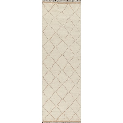 Contemporary Trellis Moroccan Oriental Runner Rug Handmade Wool Carpet - 2'9" x 8'8"