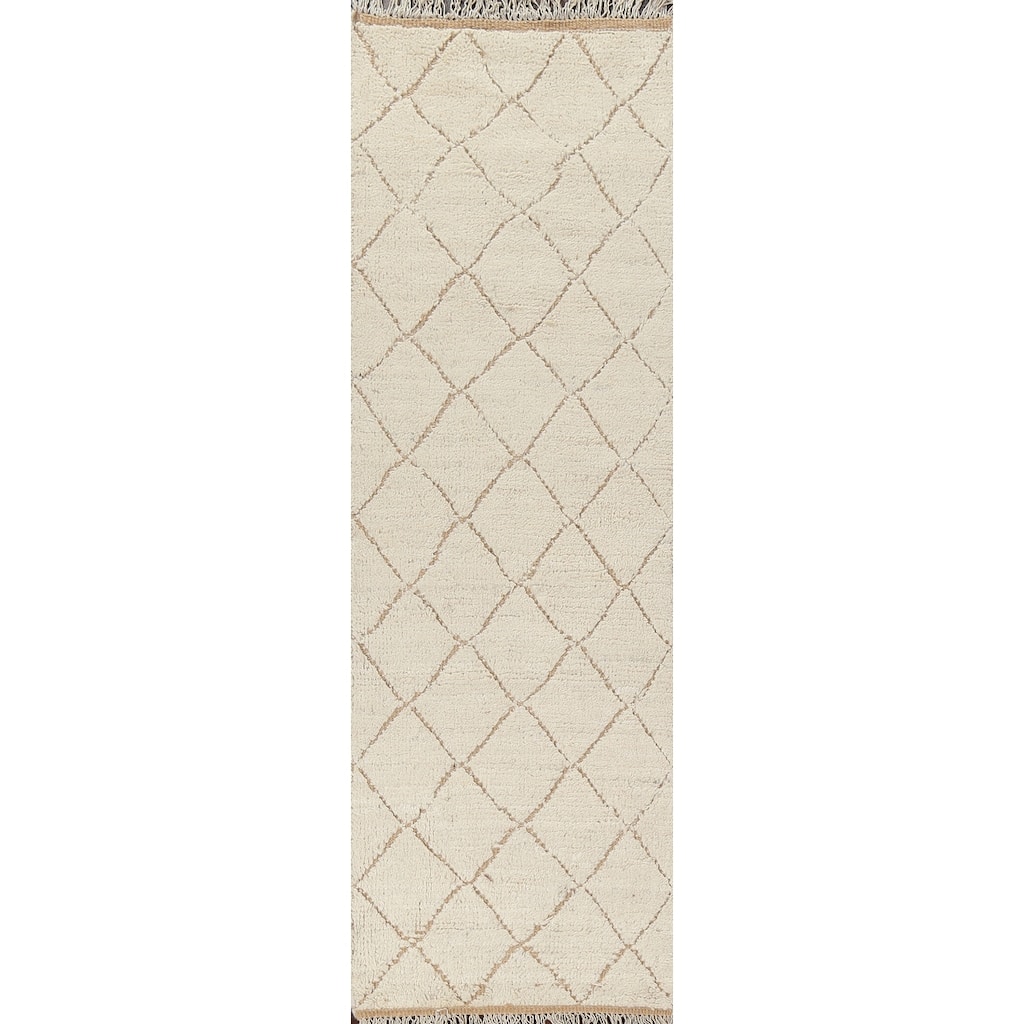 Contemporary Trellis Moroccan Oriental Runner Rug Handmade Wool Carpet - 2'9" x 8'8"