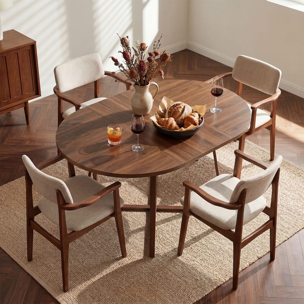 59-Inch Round Dining Table for 4-6 Persons Sturdy X-Shaped Metal Base | Waterproof & Scratch-Resistant Tabletop | Easy Assembly