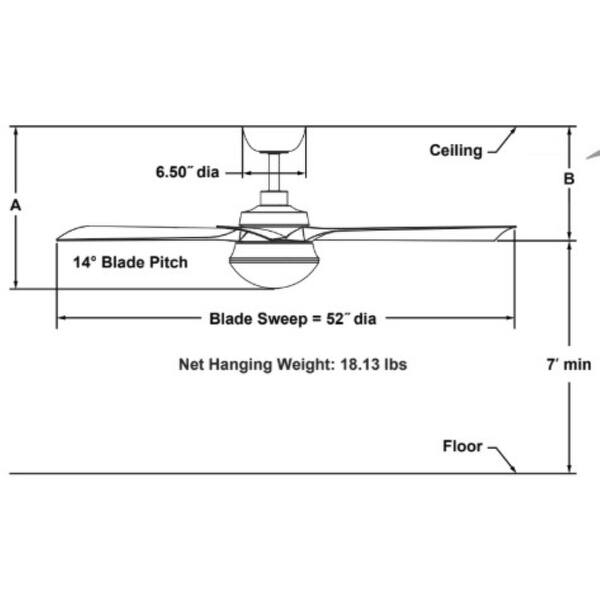 dimension image slide 0 of 2, Fanimation Barlow 52 inch Indoor/Outdoor Ceiling Fan with LED CCT Select Light Kit