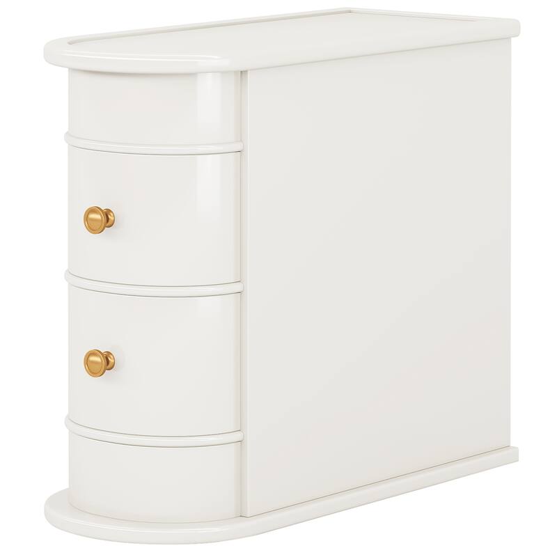 10.8 Inches Narrow End Table with 2 Drawers -Fully Assembled Solid Wood Side Table, Slim Nightstand