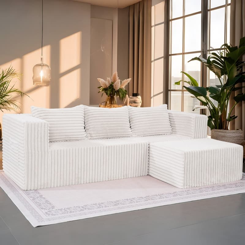 Cloud Sectional Couch with Chaise, L Shaped Modern Modular Sofa - White