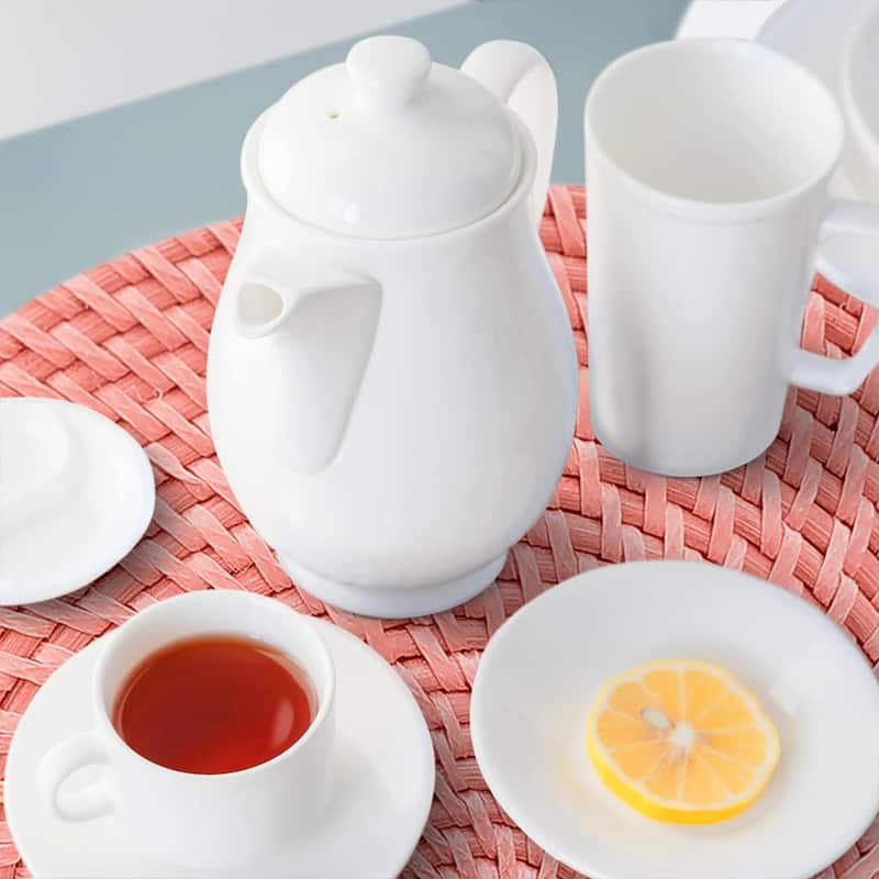 CounterArt Coral and Natural Basket Weave Design Round Reversible Easy Care Plastic Placemat Set of 4 Made in The USA