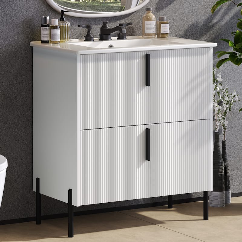Bathroom Vanity with Ceramic Sink and Drawers