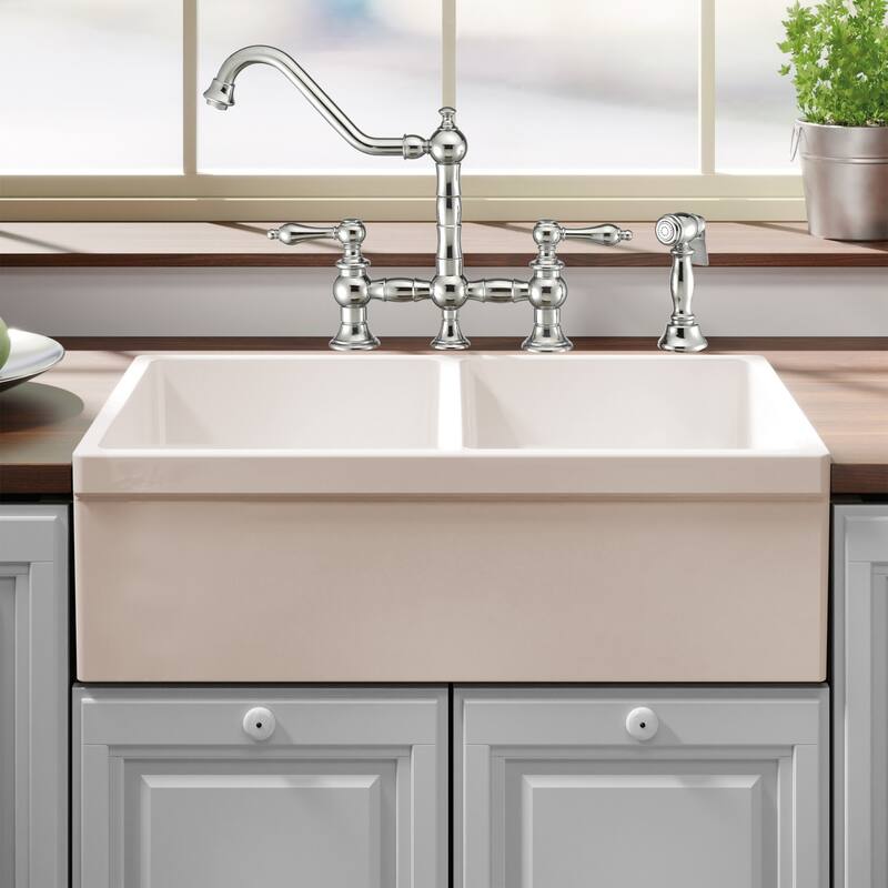 Whitehaus 33" Double Basin Reversible Fireclay Farm House Sink from