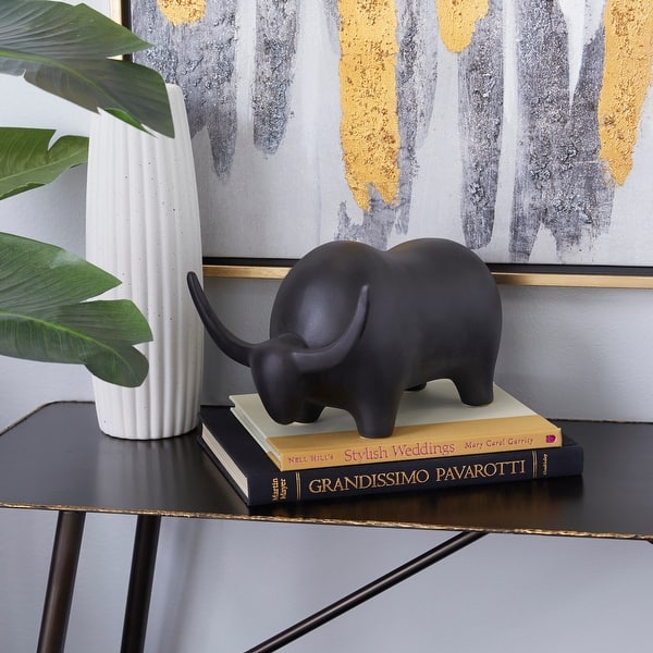 slide 2 of 7, Black Ceramic Bull Sculpture - 8 x 11 x 7 8 x 11 x 7 - Black