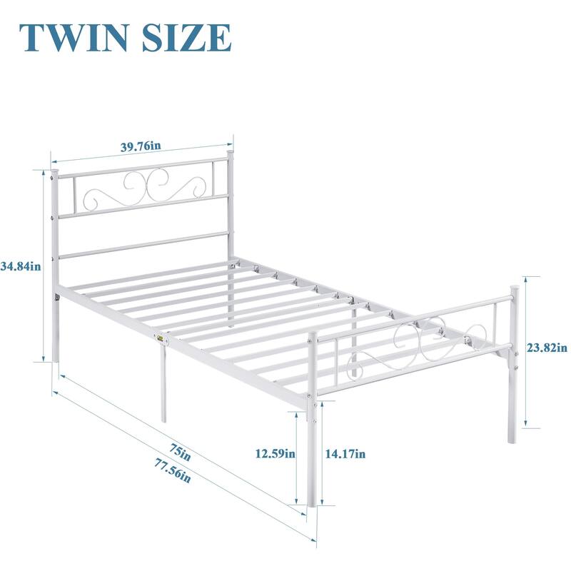 VECELO Kids Bed Frame Set of 2, Metal Bed Frame with Headboard, Twin Size Platform Bed