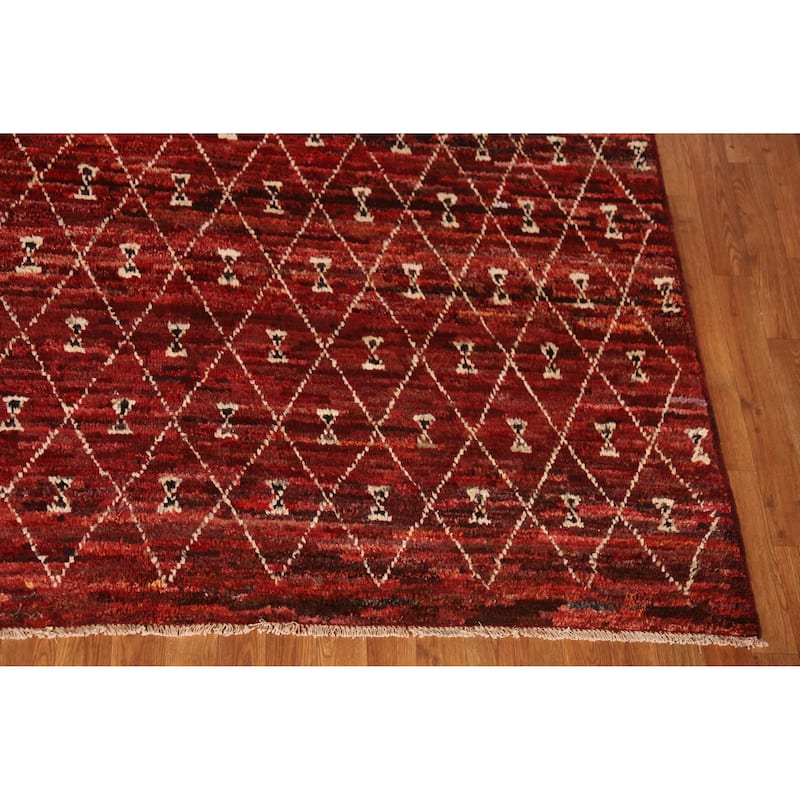Trellis Moroccan Oriental Area Rug Hand-Knotted Red Wool Carpet - 6'10" x 9'6"