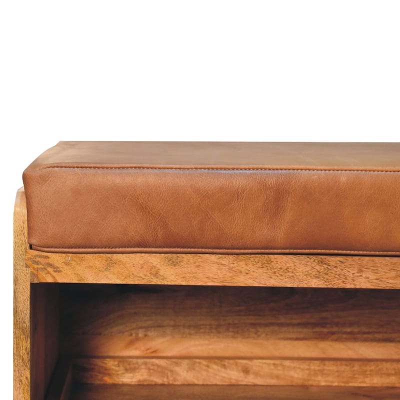 Artisan Furniture Solid Wood Buffalo Hide Pull out Oak-ish Shoe Storage Bench, Brown
