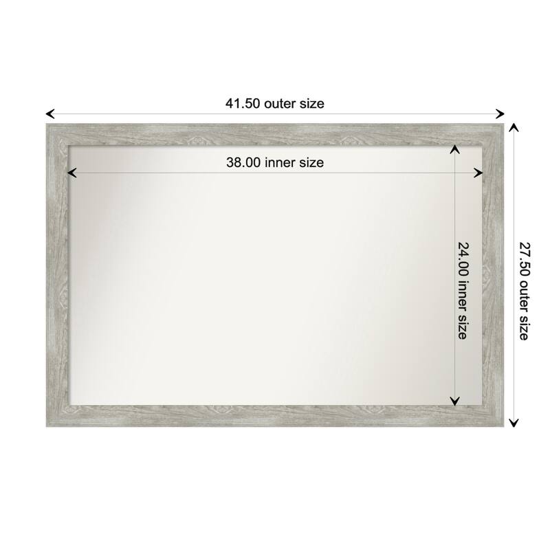 Dove Greywash Narrow Framed Non-Beveled Custom Wall Mirror, Bathroom Vanity Mirror - Outer Size: 41.5 x 27.5