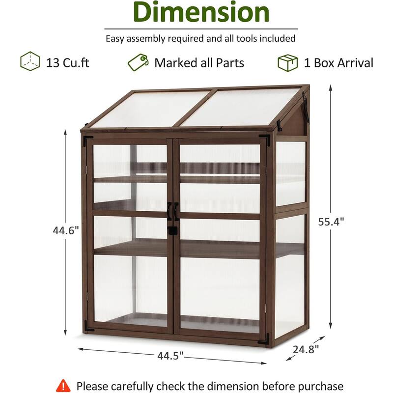 MCombo Cold Frame Greenhouse with Adjustable Shelves, Solid Wood 1344