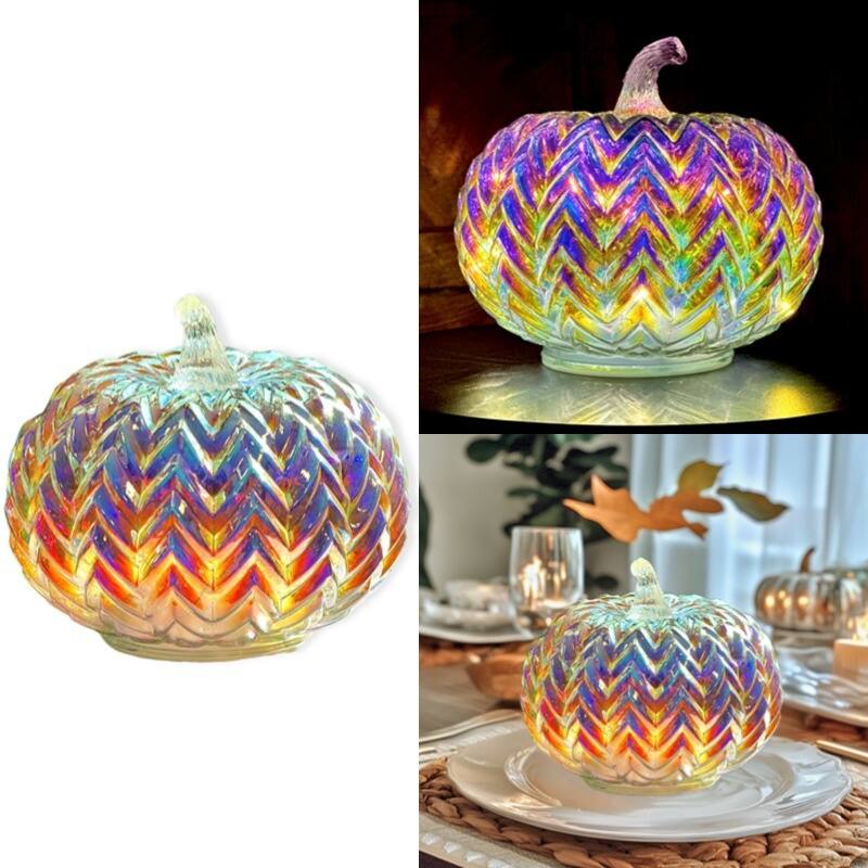 Mercury Glass Pumpkin Lights with Timer – Fall Halloween Table Decorations for Home & Thanksgiving Decor - PK2401C