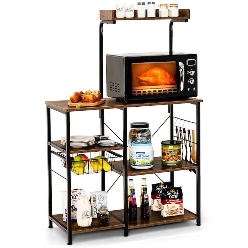 SUGIFT 4-tier Kitchen Baker's Rack with Basket and 5 Hooks