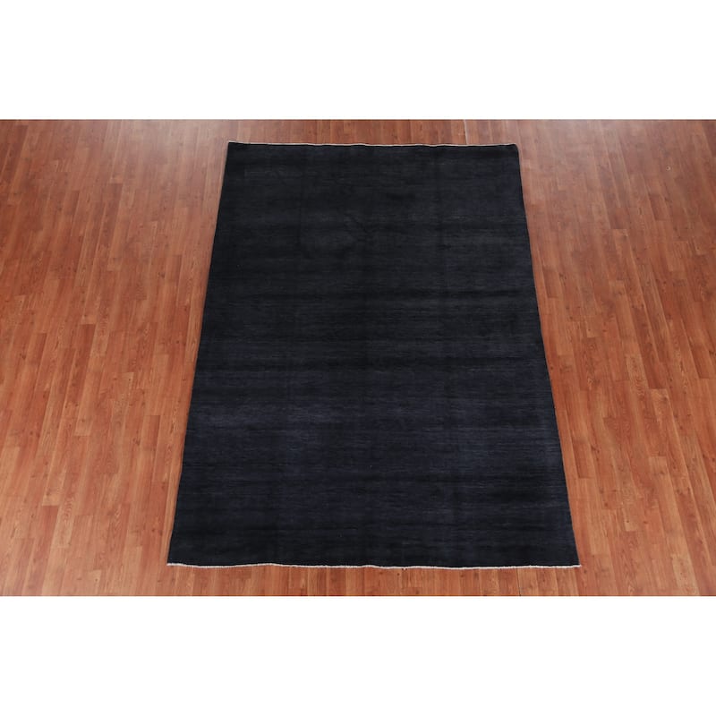 Hand Knotted Oriental 100% Wool Carpet Modern Solid Navy Blue & Blues Gabbeh Area Rug - 8' 4'' X 5' 11''