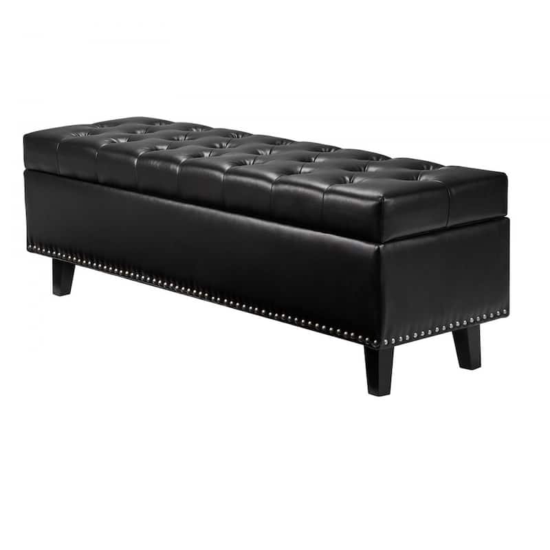 Modern PU Leather Storage Ottoman Bench with Spacious Hidden Storage and Comfortable Cushion - 51.37”L x 16.33”W x 17.33”H - Black