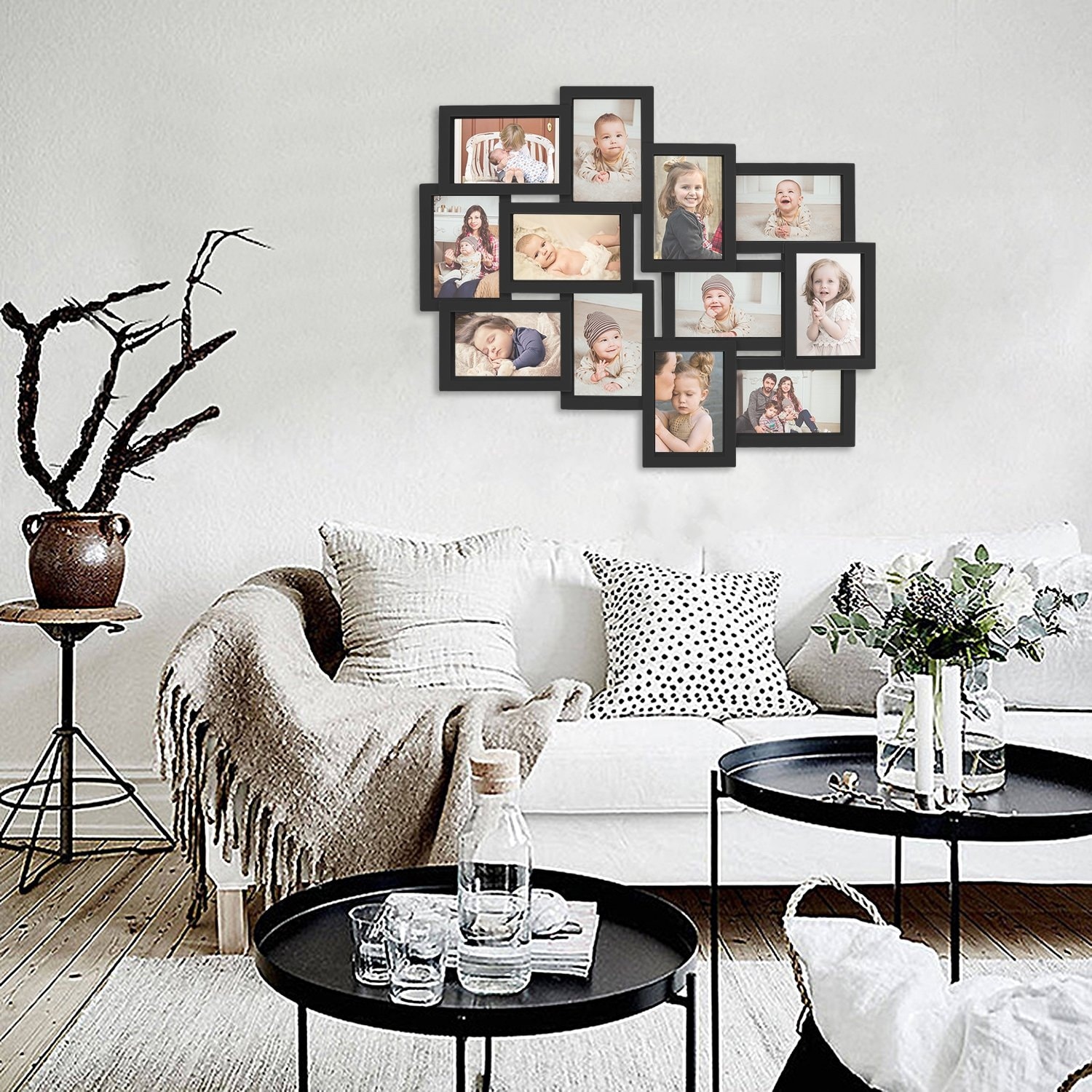 HELLO LAURA Modern 12 Photo Family Collage Wall Hanging Picture Frame