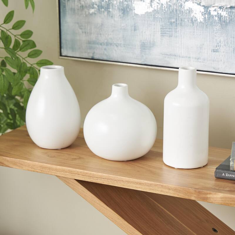 White or Black Ceramic Minimalistic Decorative Vase with Varying Shapes (Set of 3) - White