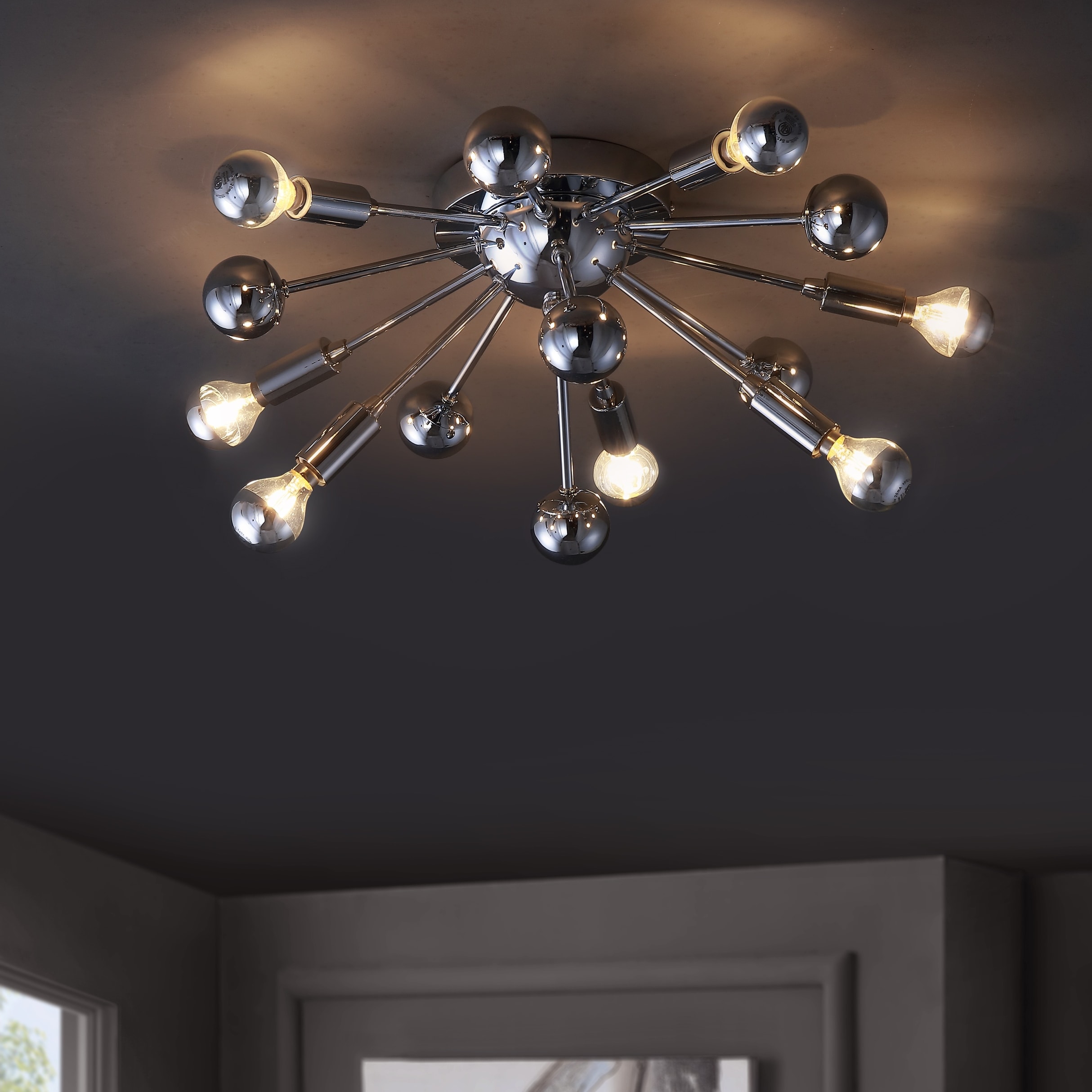 JONATHAN Y Orbit 20" 7-Light Metal LED Flush Mount, Chrome