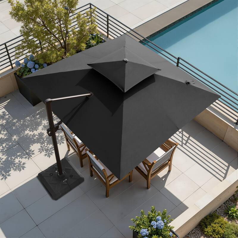 11 x 11 ft Outdoor Double Top Square 360 Degree Rotation Patio Cantilever Offset Umbrella with Base