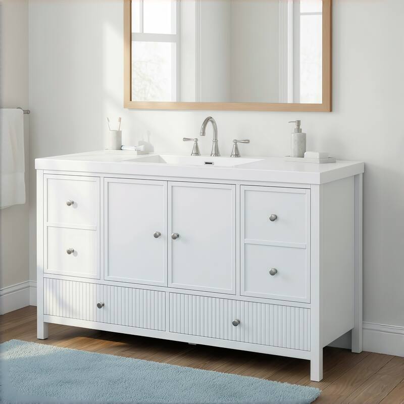 Christopher Knight Home - Modern 60-Inch Bathroom Vanity with Separate Sink and Soft-Close Storage - White