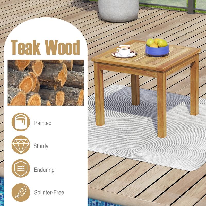 Gymax 2PCS Outdoor Square Teak Wood End Table Coffee Table for Porch