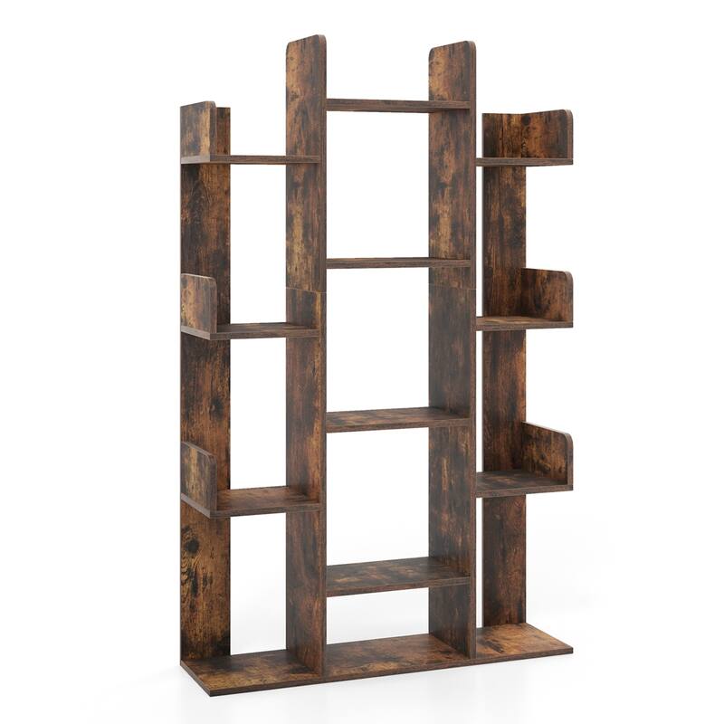 Costway 1/2 PCS Bookshelf Tree-Shaped Bookcase with 13 Storage Shelf - 2 PCS