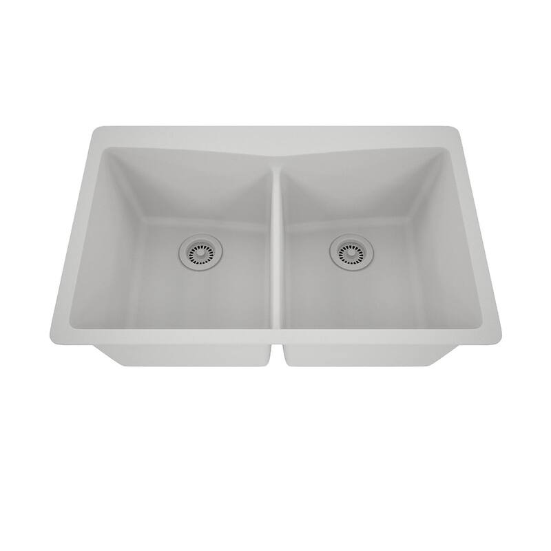 33 Inch Lexicon Platinum Quartz Composite Drop-in Undermount Double Bowl Galaxy White Kitchen Sink LP-800TM-W-SO - Galaxy White
