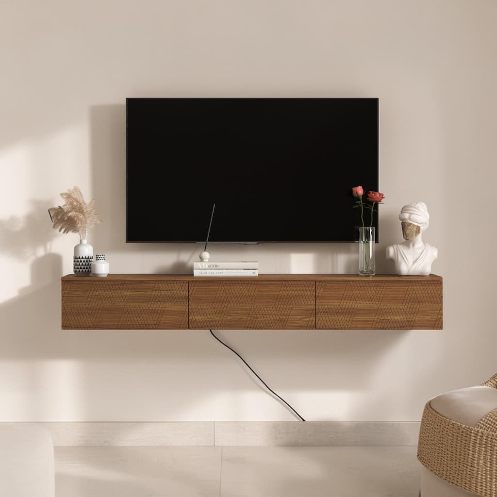 67 Inch Floating TV Stand Wall Mounted with 16 Color LED Lights, Modern TV Console for 55 60 65 Inch TV