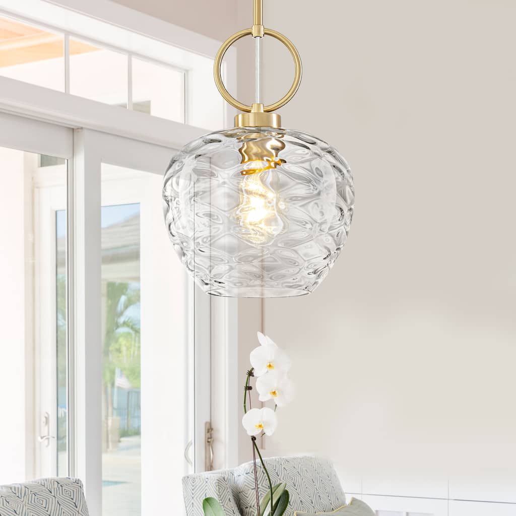 Modern Gold Geometric Glass Pendant Light Fixture Adjustable Cord - Dia.9.06-in