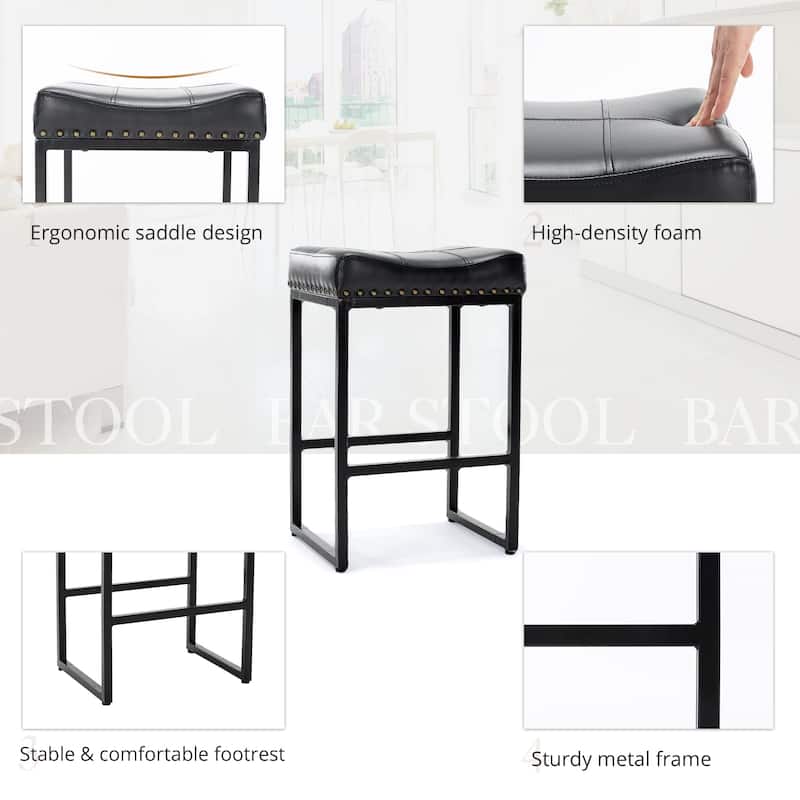 Counter Bar Stools 24" Square Saddle Barstools Set of 3, Modern Backless Faux Leather Counter Stool for Kitchen Island