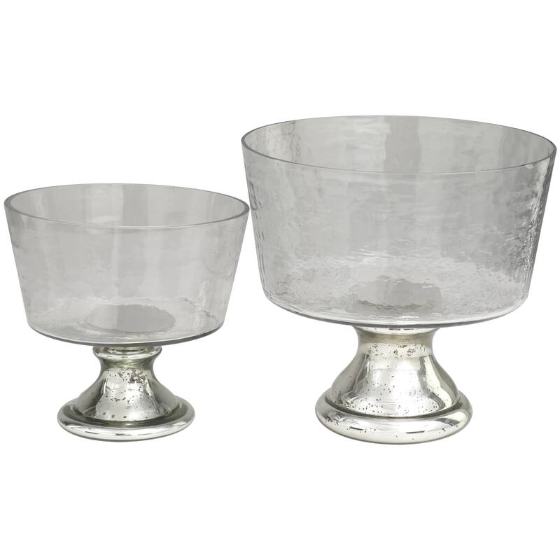 Glass Smokey Decorative Bowl with Mercury Glass Pedestal Base - Set of 2 Silver - Roche River Decor - Silver