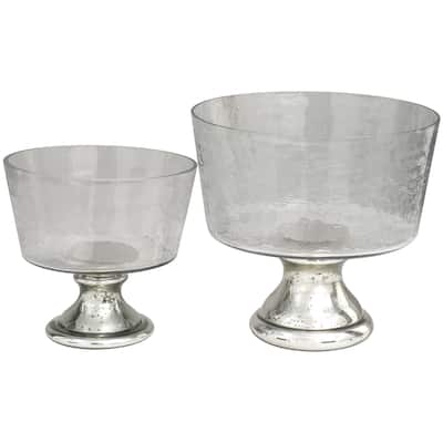 Glass Smokey Decorative Bowl with Mercury Glass Pedestal Base - Set of 2 Silver - Roche River Decor