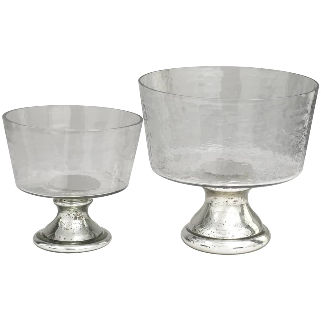 Glass Smokey Decorative Bowl with Mercury Glass Pedestal Base - Set of 2 Silver - Roche River Decor