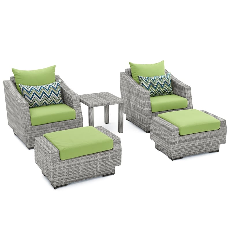 Cannes 5 Piece Aluminum Outdoor Patio Club Chair & Ottoman Set.