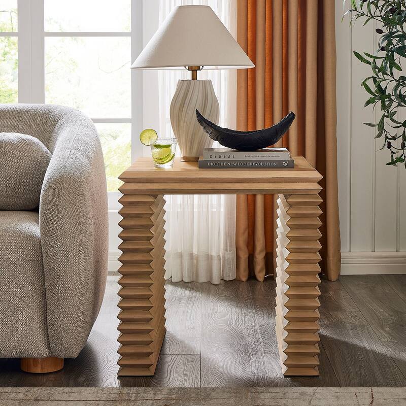 Canto Square 24" Stacked Design End Table - Weathered Oak