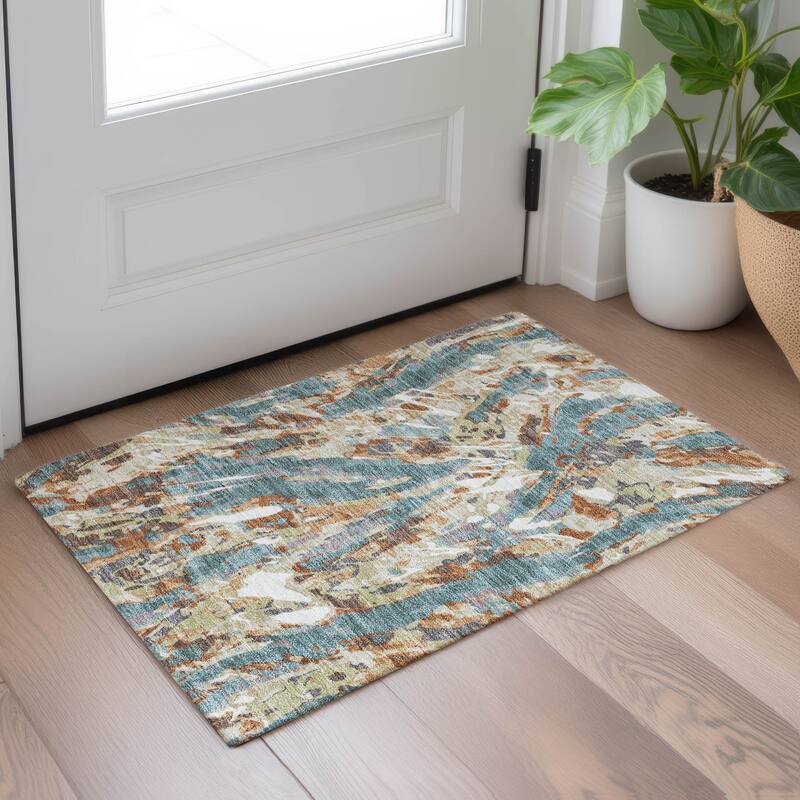 Machine Washable Indoor/ Outdoor Brushstrokes Chantille Rug