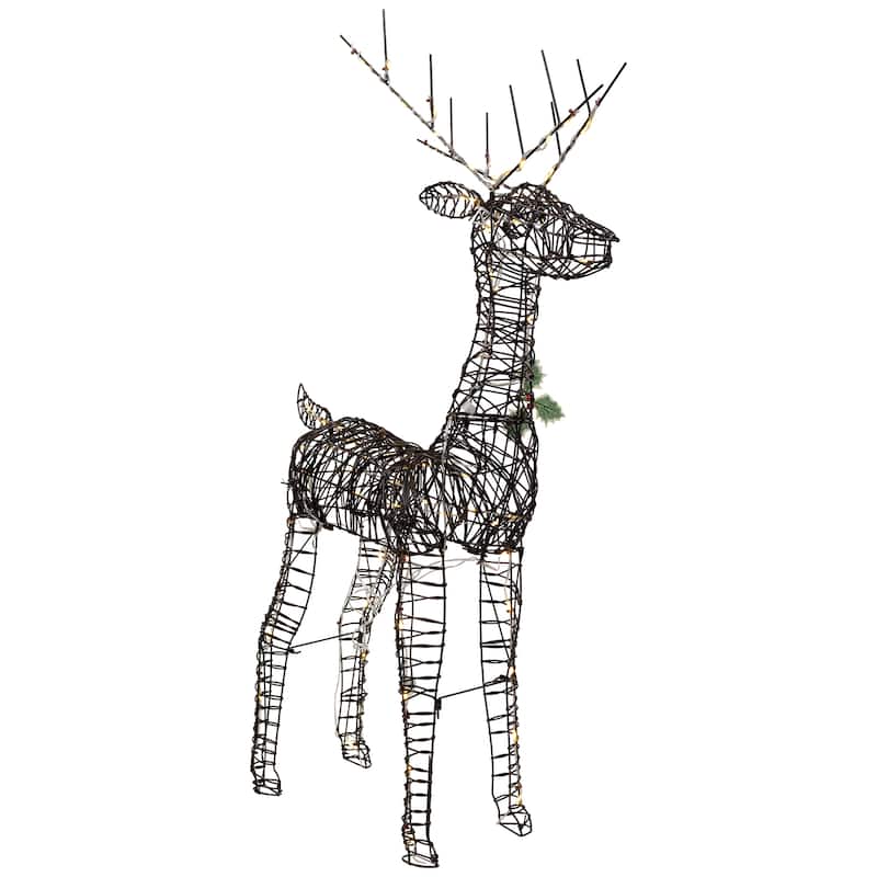 LED Lighted Rattan-Style Reindeer Outdoor Christmas Decoration - 46.5" - Brown