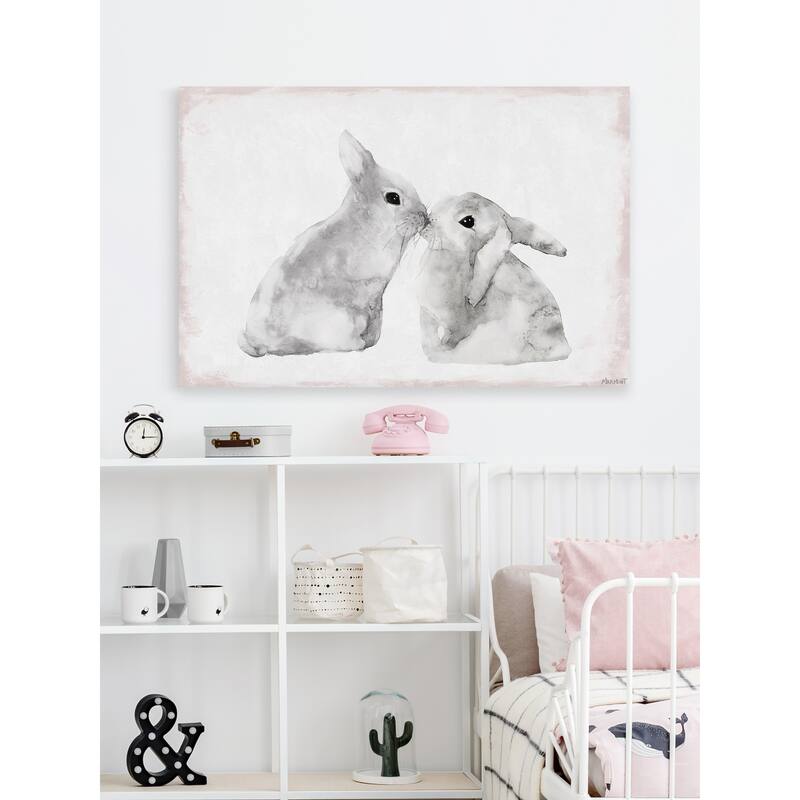 'Bunny Sweethearts' Painting Print on Wrapped Canvas
