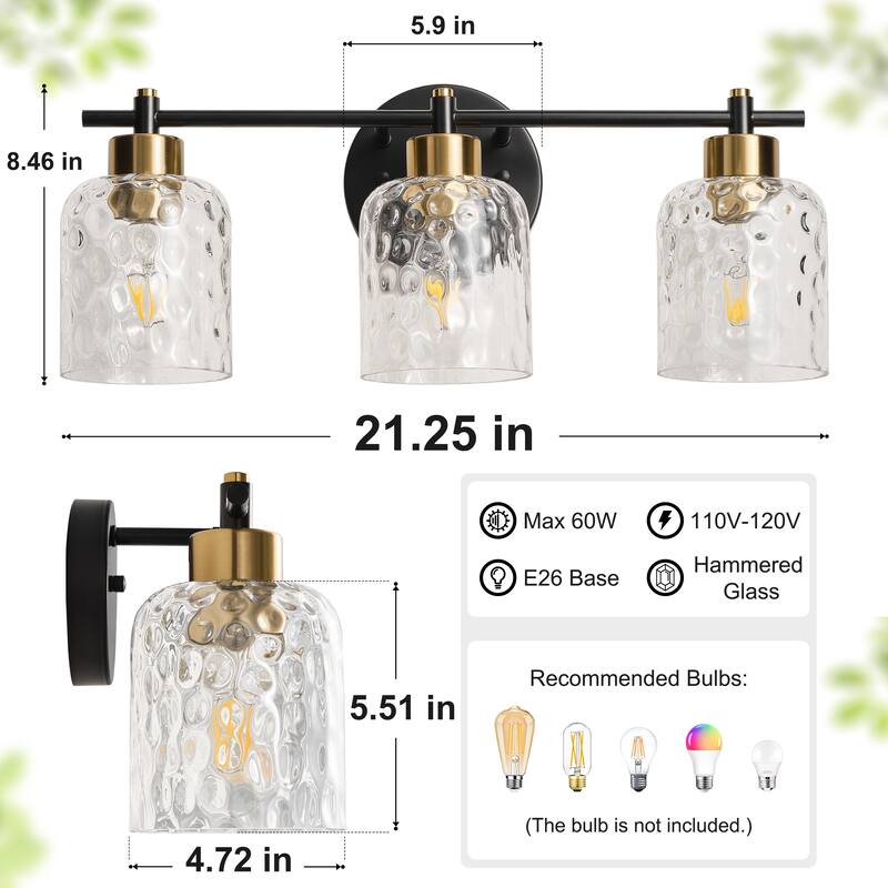 Starsky 2/3/4 Light Modern Dimmable Hammered Glass Bathroom Vanity Light