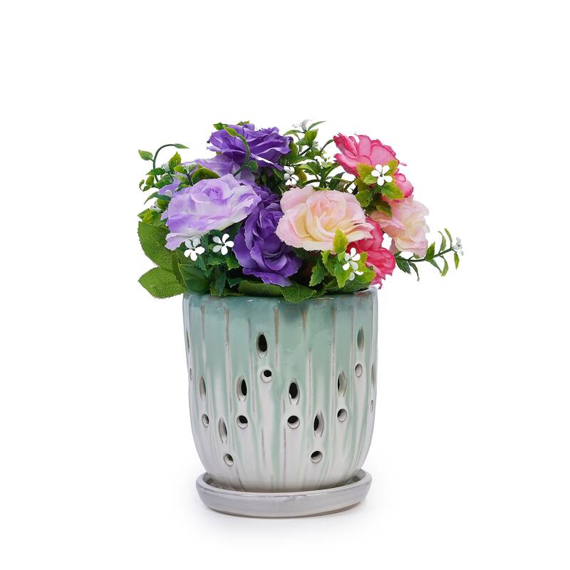 Anmytek Handmade Ceramic Planter Set of 2 with Side Holes for Orchids